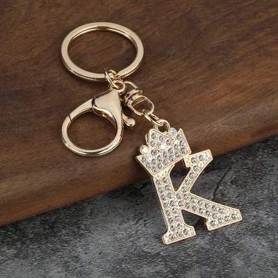 Women Fashion Zinc Alloy Rhinestone 26 Alphabet Keychain