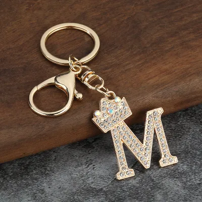 Women Fashion Zinc Alloy Rhinestone 26 Alphabet Keychain