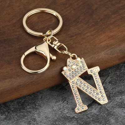 Women Fashion Zinc Alloy Rhinestone 26 Alphabet Keychain