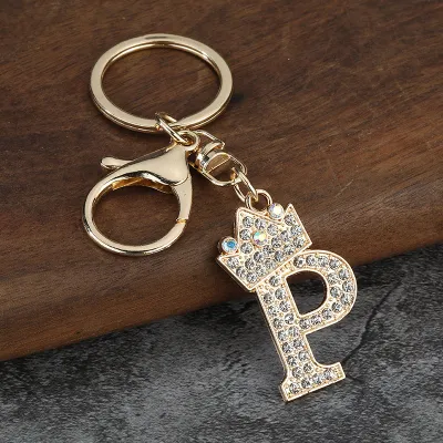 Women Fashion Zinc Alloy Rhinestone 26 Alphabet Keychain