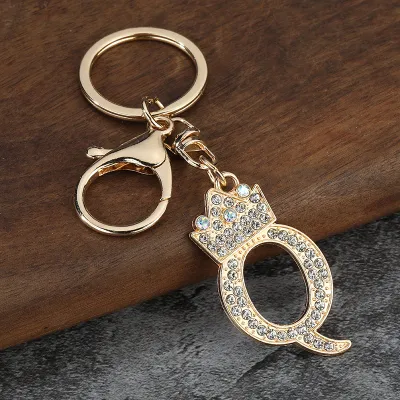 Women Fashion Zinc Alloy Rhinestone 26 Alphabet Keychain