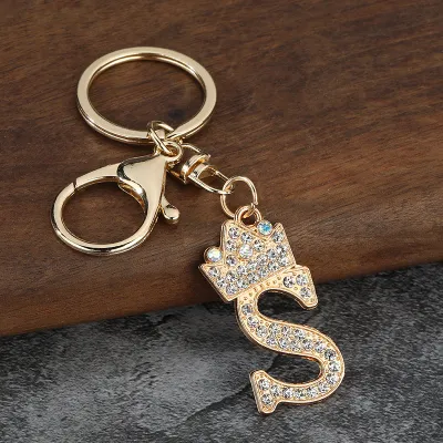 Women Fashion Zinc Alloy Rhinestone 26 Alphabet Keychain