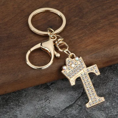 Women Fashion Zinc Alloy Rhinestone 26 Alphabet Keychain