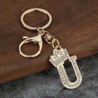 Women Fashion Zinc Alloy Rhinestone 26 Alphabet Keychain