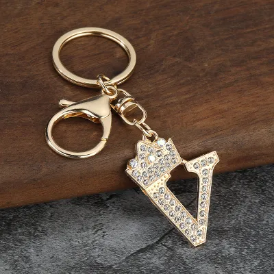Women Fashion Zinc Alloy Rhinestone 26 Alphabet Keychain
