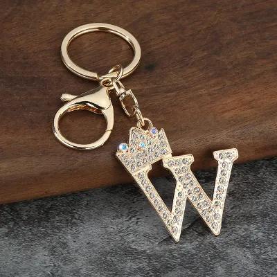 Women Fashion Zinc Alloy Rhinestone 26 Alphabet Keychain