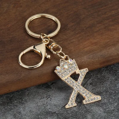Women Fashion Zinc Alloy Rhinestone 26 Alphabet Keychain