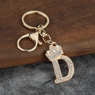 Women Fashion Zinc Alloy Rhinestone 26 Alphabet Keychain