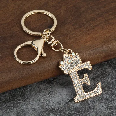 Women Fashion Zinc Alloy Rhinestone 26 Alphabet Keychain