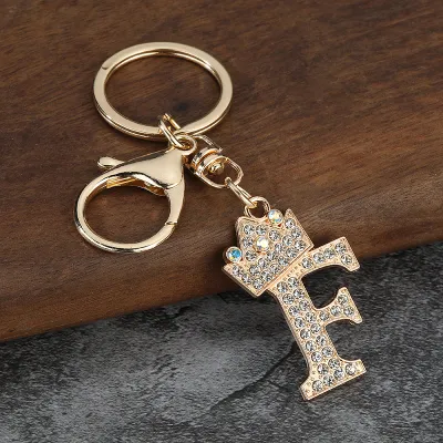 Women Fashion Zinc Alloy Rhinestone 26 Alphabet Keychain