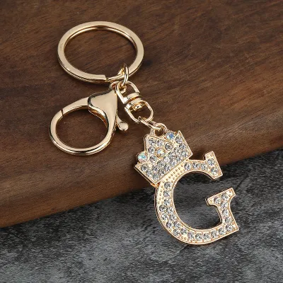 Women Fashion Zinc Alloy Rhinestone 26 Alphabet Keychain