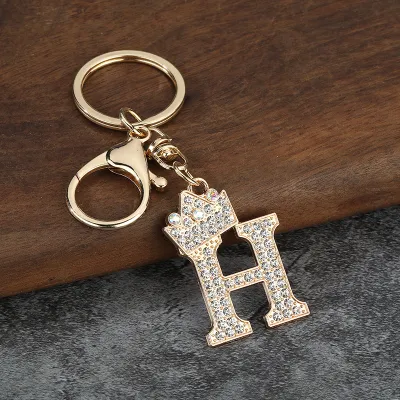 Women Fashion Zinc Alloy Rhinestone 26 Alphabet Keychain