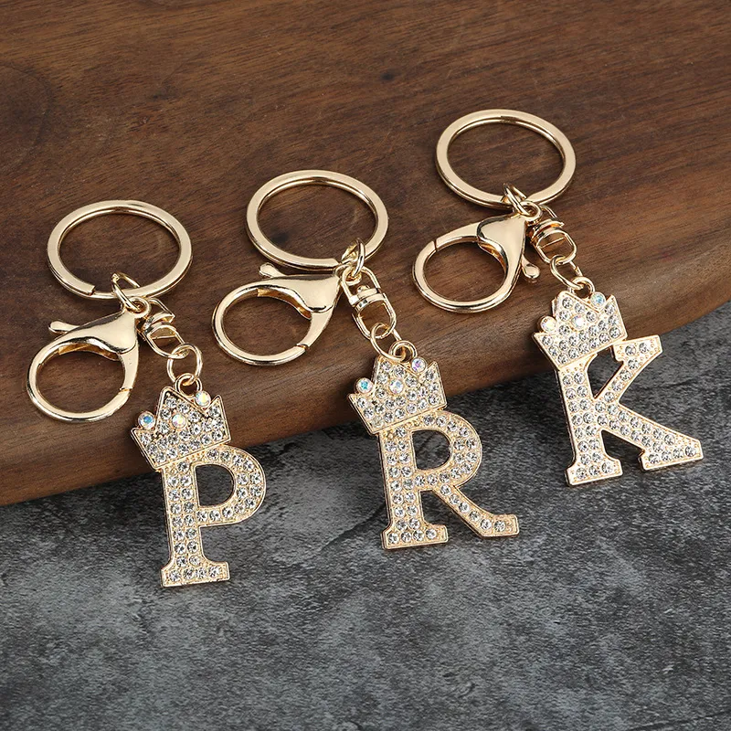 Women Fashion Zinc Alloy Rhinestone 26 Alphabet Keychain