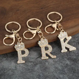 Women Fashion Zinc Alloy Rhinestone 26 Alphabet Keychain
