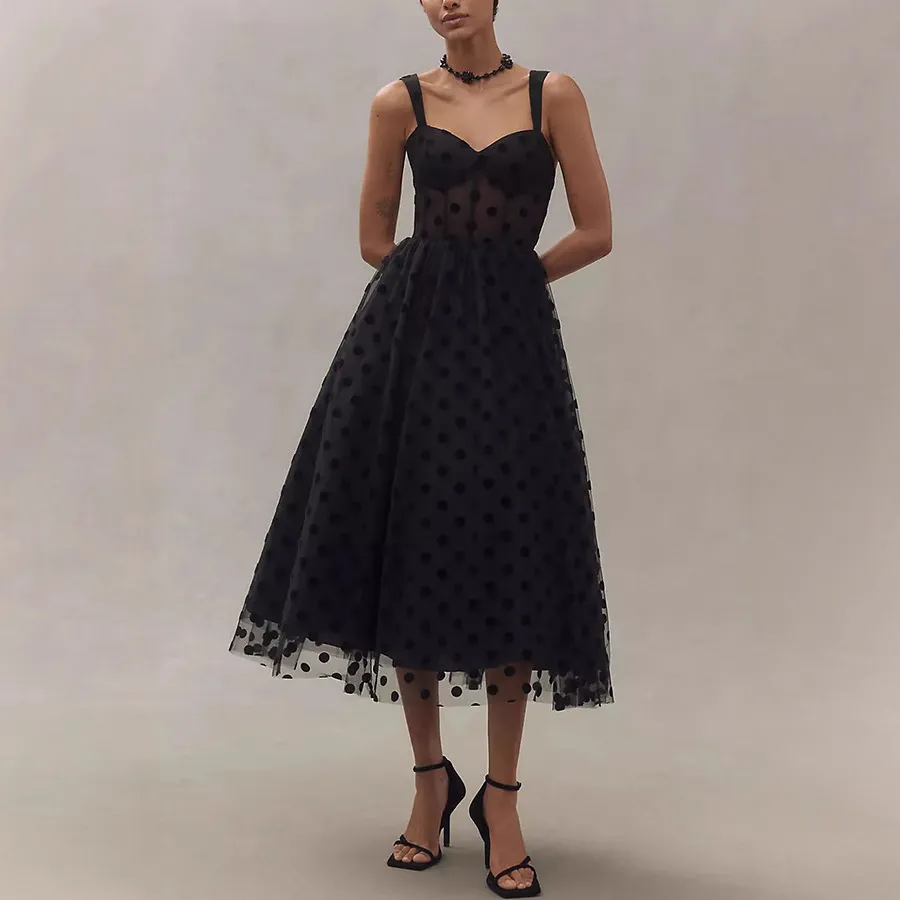 Woemn Fashion Sexy Mesh Sleeveless Zipper A-Line Loose Party Dress