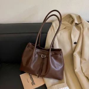 Vintage Solid Color Large Capacity PU Shoulder Tote Bag