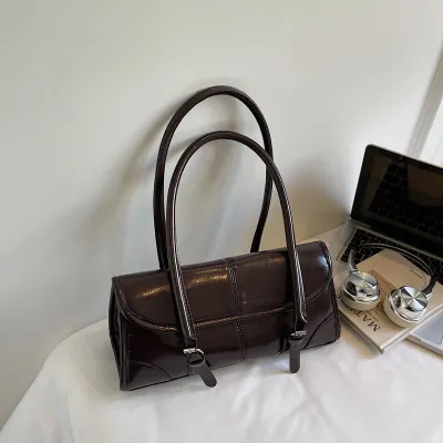Vintage Solid Color Oil Wax Underarm Shoulder Bag