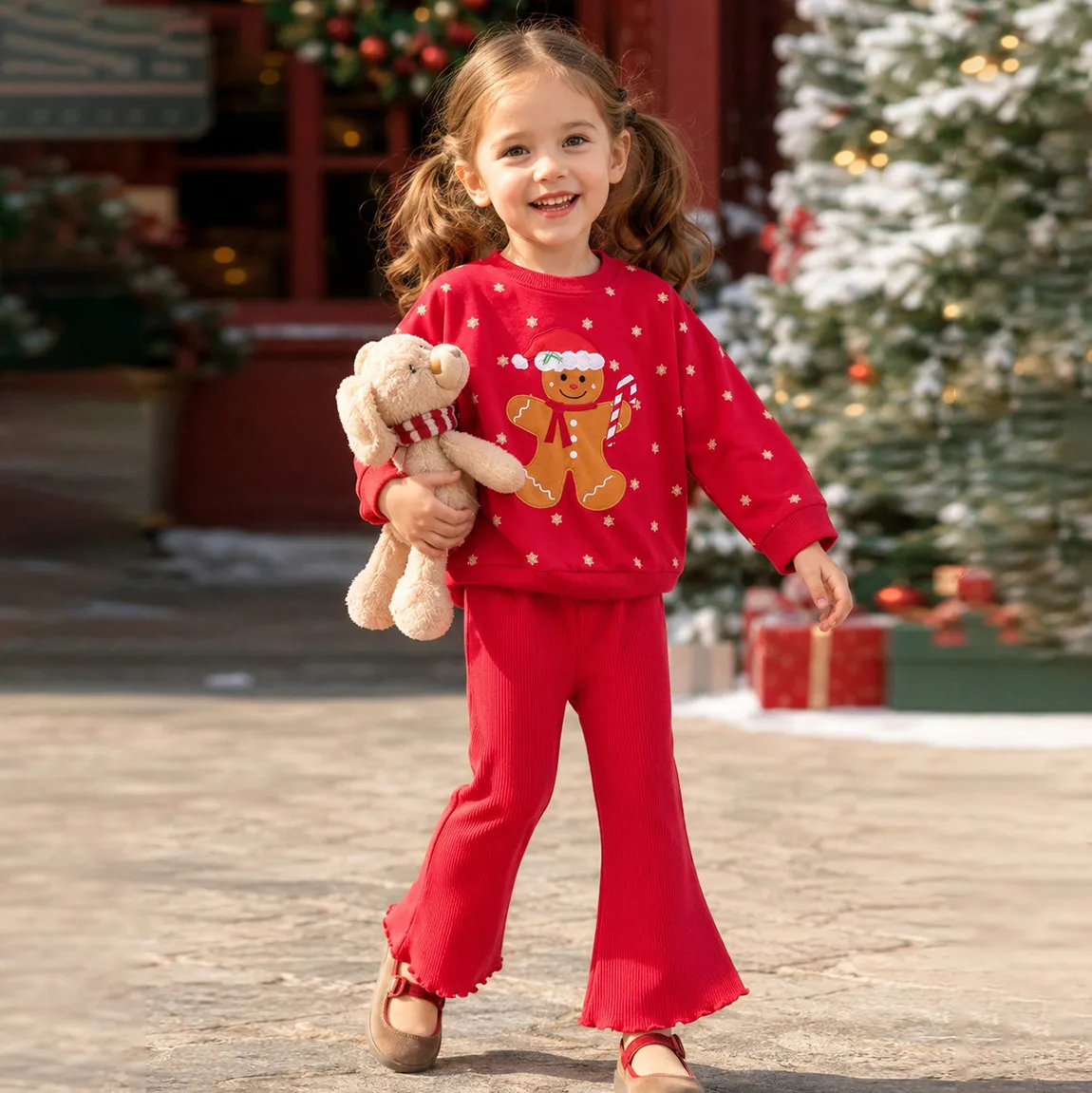 Christmas Kids Girl'S Fashion Autumn Printed Long Sleeve Sweatshirt Pants Two-Piece Set