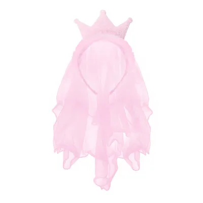 Kids Girls Fashion Solid Color Veil Crown Non-Slip Princess Hair Band