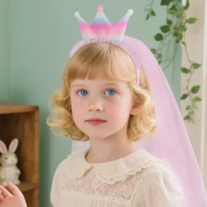 Kids Girls Fashion Solid Color Veil Crown Non-Slip Princess Hair Band