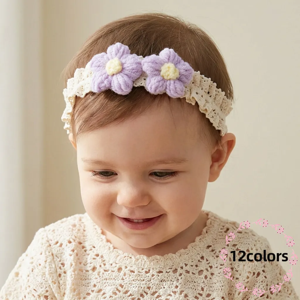 Kids Baby Girls Fashion Solid Color Flower Lace Elastic Hair Band