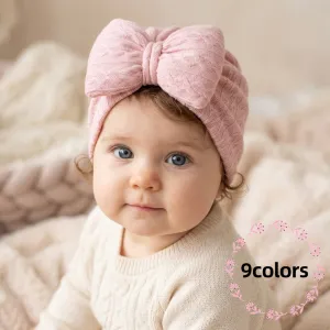 Kids Baby Fashion Solid Color Bow Warm Fetal Cap Hair Band
