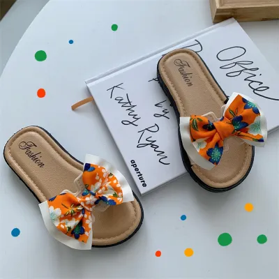 Kids Girls' Fashion Summer Cute Printed Bow Round-Toe Slippers