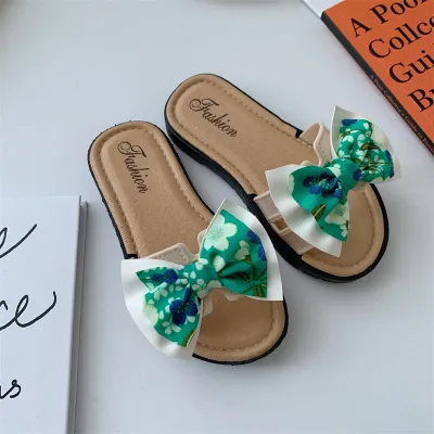 Kids Girls' Fashion Summer Cute Printed Bow Round-Toe Slippers