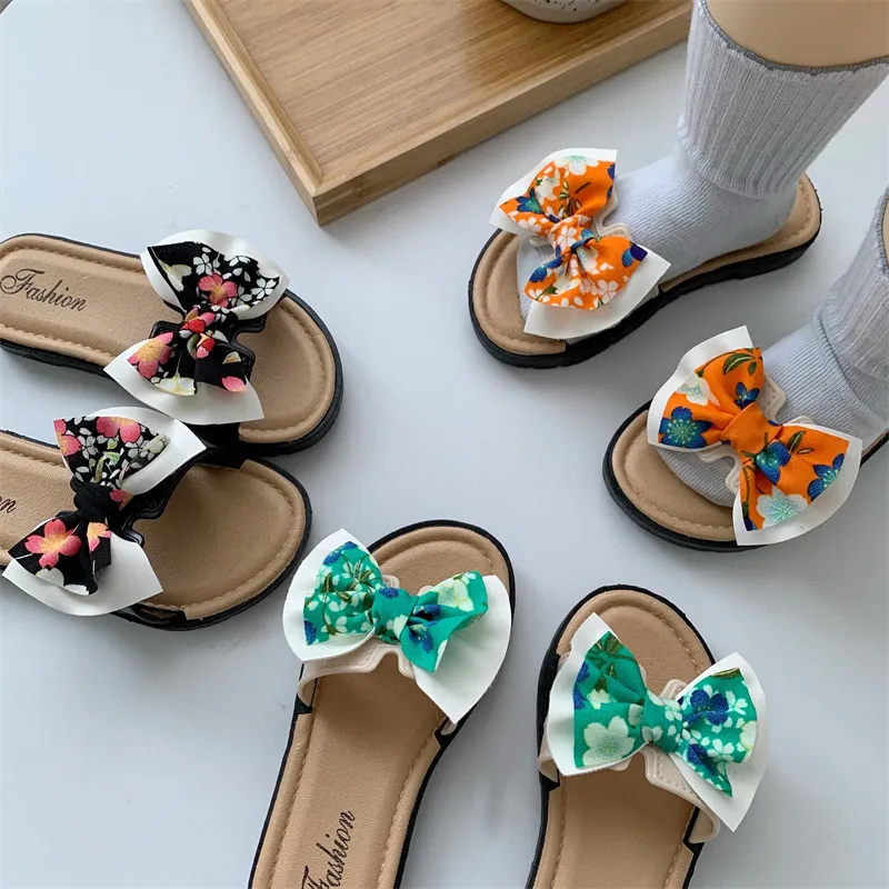 Kids Girls' Fashion Summer Cute Printed Bow Round-Toe Slippers