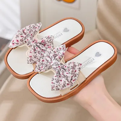 Kids Girls' Fashion Summer Flower Printed Bow Non-Slip Soft Bottom Slippers