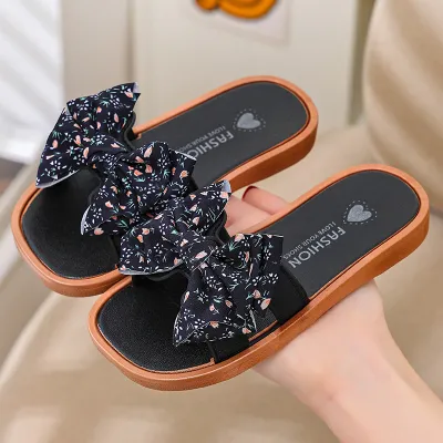 Kids Girls' Fashion Summer Flower Printed Bow Non-Slip Soft Bottom Slippers
