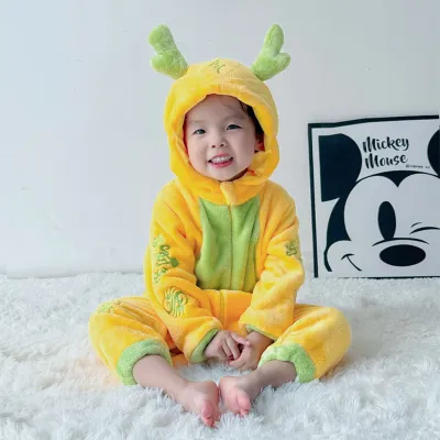 Kids Baby Boys And Girls Fashion Spring And Autumn Cute Animal Plush Long-Sleeve With Hat Rompers