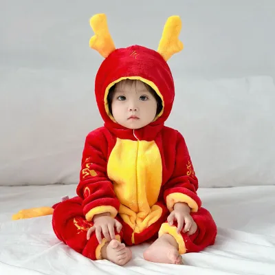 Kids Baby Boys And Girls Fashion Spring And Autumn Cute Animal Plush Long-Sleeve With Hat Rompers