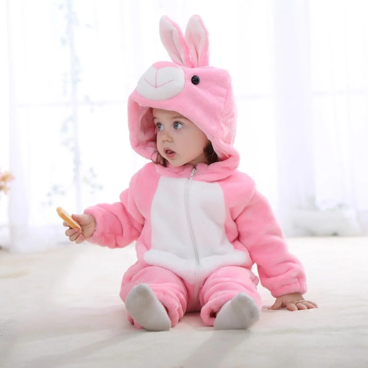 Kids Baby Boys And Girls Fashion Spring And Autumn Cute Animal Plush Long-Sleeve With Hat Rompers