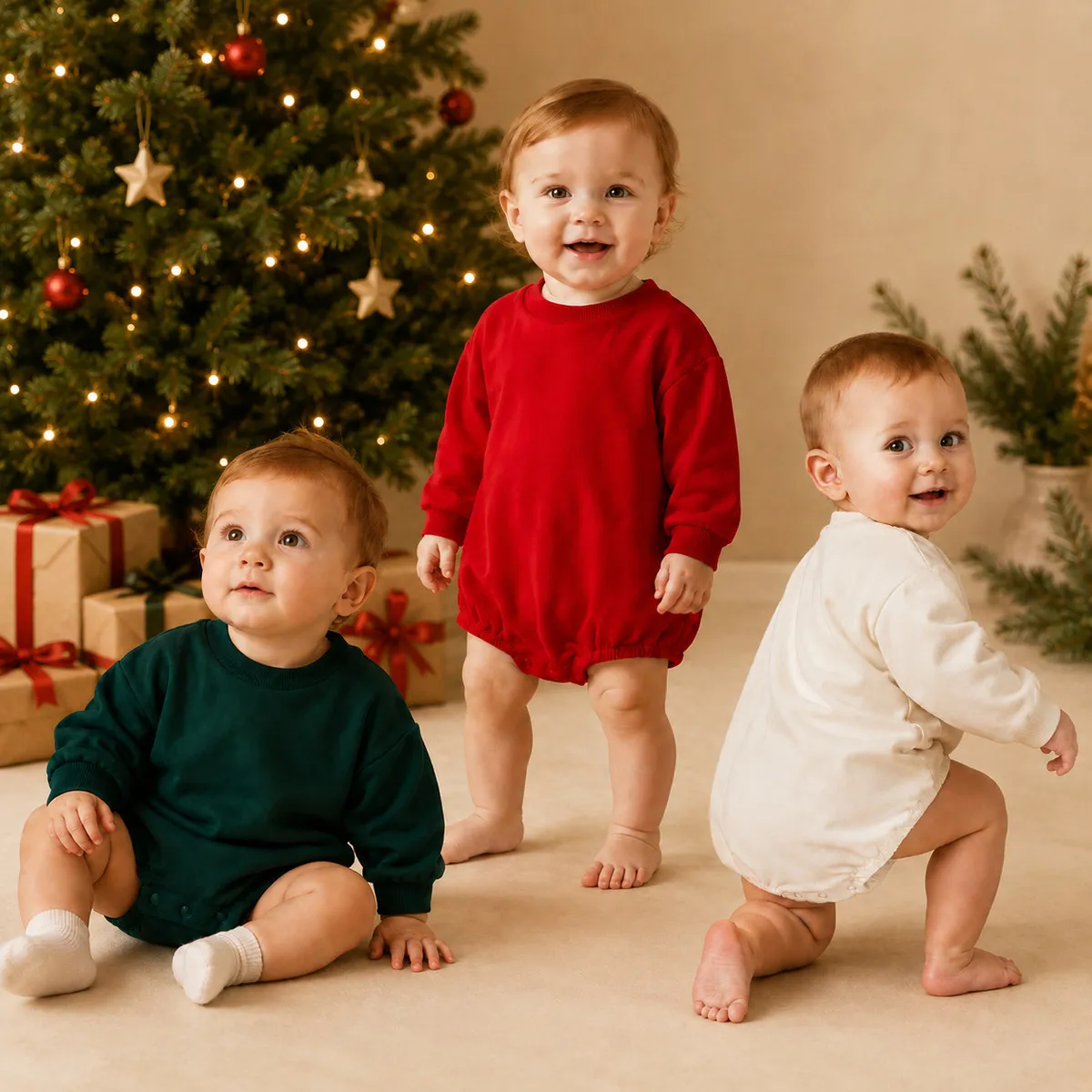 Kids Baby Boys And Girls Fashion Spring And Autumn Solid Color Long Sleeve Rompers