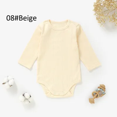 Kids Baby Boys And Girls Fashion Solid Color Vertical Jacquard Long-Sleeve Breathable Rompers