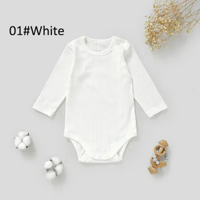 Kids Baby Boys And Girls Fashion Solid Color Vertical Jacquard Long-Sleeve Breathable Rompers