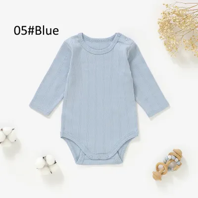 Kids Baby Boys And Girls Fashion Solid Color Vertical Jacquard Long-Sleeve Breathable Rompers