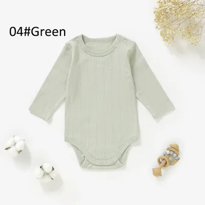 Kids Baby Boys And Girls Fashion Solid Color Vertical Jacquard Long-Sleeve Breathable Rompers