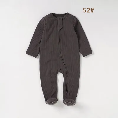 Kids Baby Boys And Girls Fashion Solid Color Pit Strip Long-Sleeve Rompers