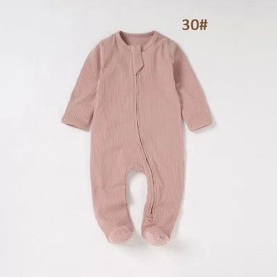 Kids Baby Boys And Girls Fashion Solid Color Pit Strip Long-Sleeve Rompers