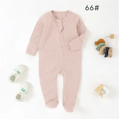 Kids Baby Boys And Girls Fashion Solid Color Pit Strip Long-Sleeve Rompers