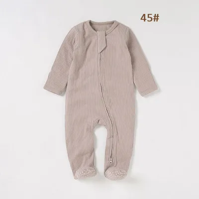 Kids Baby Boys And Girls Fashion Solid Color Pit Strip Long-Sleeve Rompers