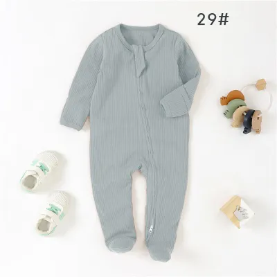 Kids Baby Boys And Girls Fashion Solid Color Pit Strip Long-Sleeve Rompers