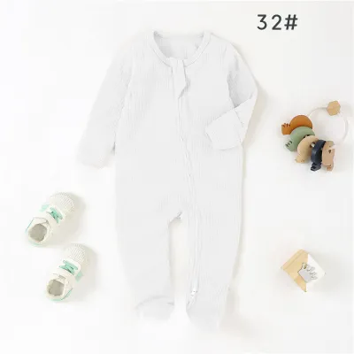Kids Baby Boys And Girls Fashion Solid Color Pit Strip Long-Sleeve Rompers