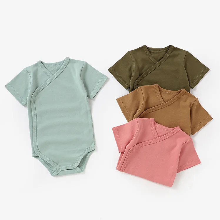 Kids Baby Boys And Girls Fashion Summer Solid Color Short-Sleeve Rompers