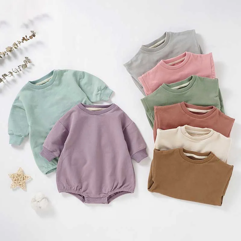 Kids Baby Boys And Girls Fashion Solid Color Long Sleeve Rompers