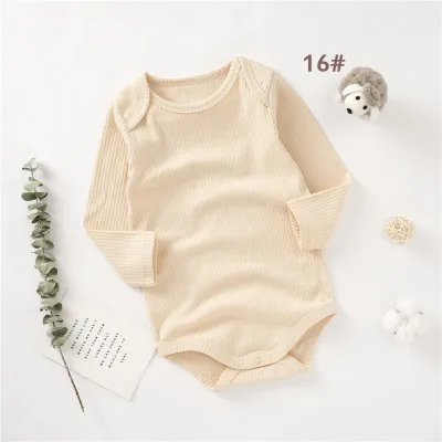 Kids Baby Boys And Girls Fashion Solid Color Cotton Pit Long-Sleeve Rompers