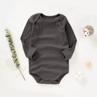 Kids Baby Boys And Girls Fashion Solid Color Cotton Pit Long-Sleeve Rompers