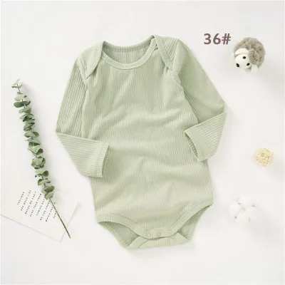 Kids Baby Boys And Girls Fashion Solid Color Cotton Pit Long-Sleeve Rompers